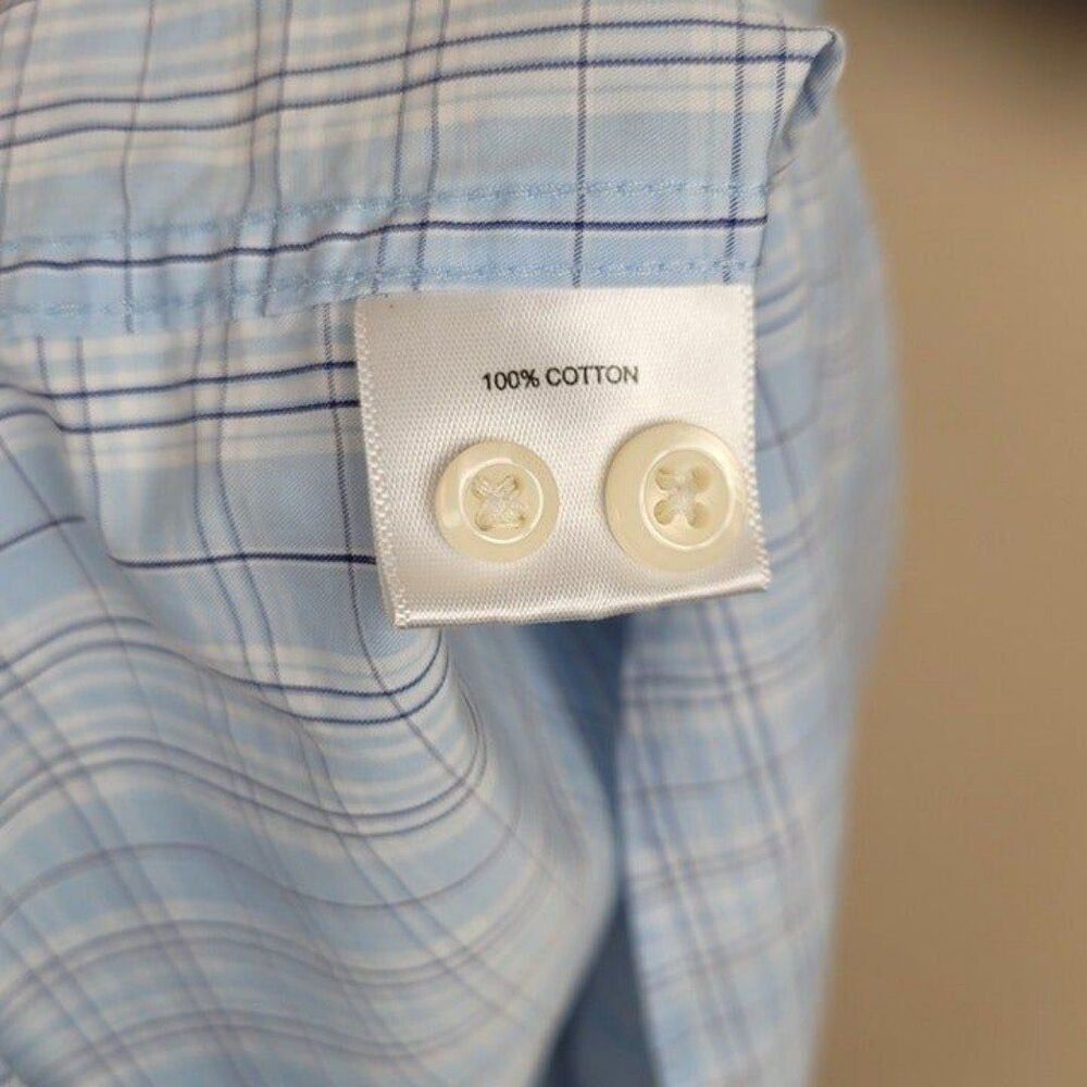 Peter Millar Size XXL Plaid Short Sleeve Button Up Shirt Baby Blue - Picture 10 of 12